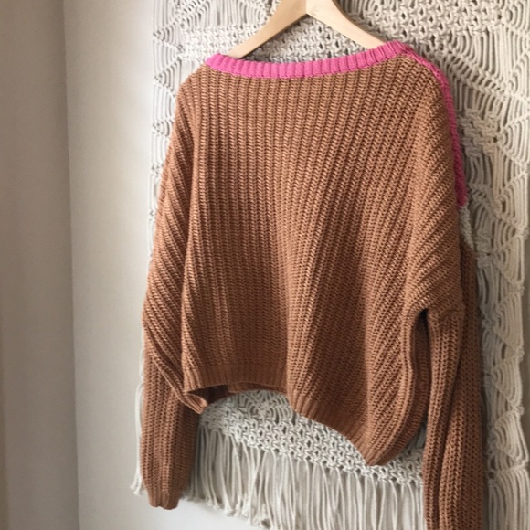 Lumière cropped chunky cable knit color block knit sweater sz M - Picture 5 of 7